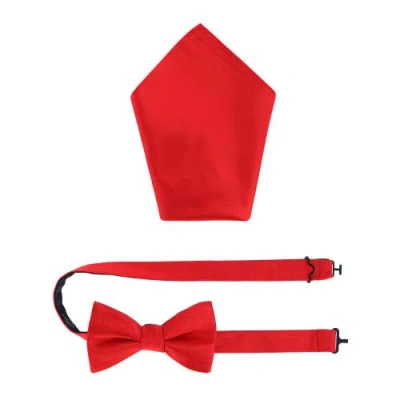 Trafalgar Sutton Solid Colour Silk Bowtie And Pocket Square Combo In Red