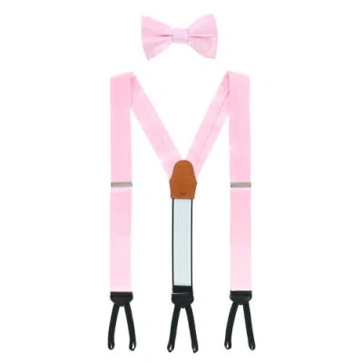 Trafalgar Sutton Solid Color Silk Brace And Bow Tie Combo In Pink