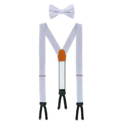 Trafalgar Sutton Solid Color Silk Brace And Bow Tie Combo In Silver
