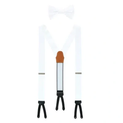 Trafalgar Sutton Solid Colour Silk Brace And Bow Tie Combo In White