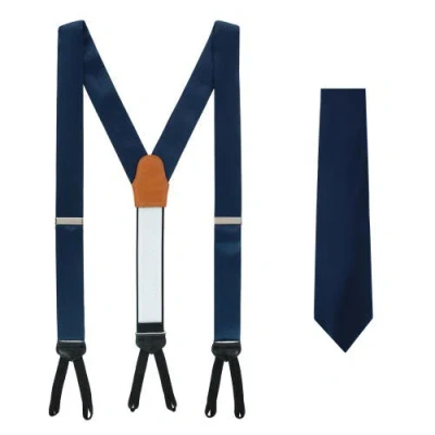 Trafalgar Sutton Solid Color Silk Brace And Necktie Combo In Blue
