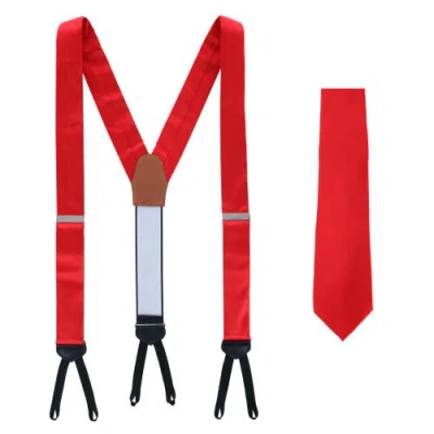 Trafalgar Sutton Solid Colour Silk Brace And Necktie Combo In Red