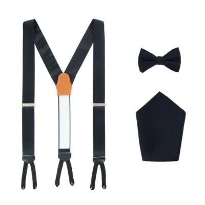 Trafalgar Sutton Solid Colour Silk Brace Bow Tie & Pocket Square Combo In Black