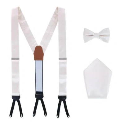 Trafalgar Sutton Solid Color Silk Brace Bow Tie & Pocket Square Combo In Ivory