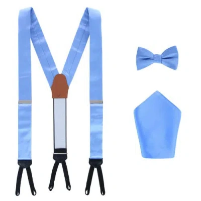 Trafalgar Sutton Solid Color Silk Brace Bow Tie & Pocket Square Combo In Light Blue