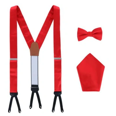 Trafalgar Sutton Solid Color Silk Brace Bow Tie & Pocket Square Combo In Red