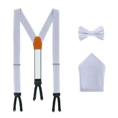 Trafalgar Sutton Solid Colour Silk Brace Bow Tie & Pocket Square Combo In Silver