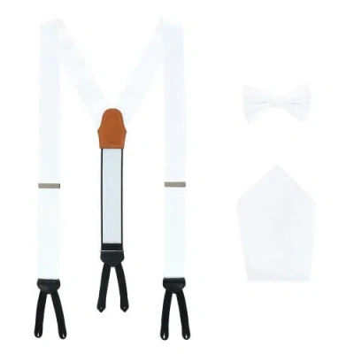 Trafalgar Sutton Solid Colour Silk Brace Bow Tie & Pocket Square Combo In White