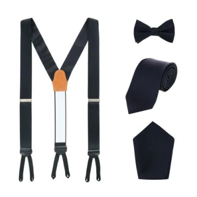 Trafalgar Sutton Solid Color Silk Brace Bow Tie Necktie And Pocket Square Set In Black
