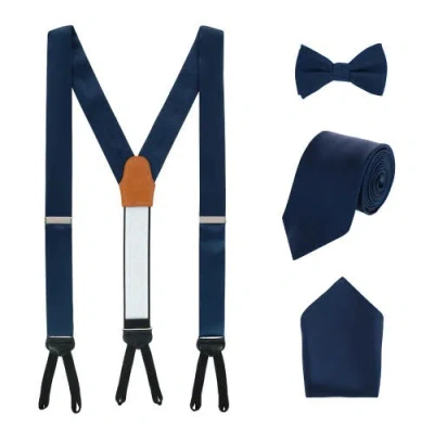 Trafalgar Sutton Solid Color Silk Brace Bow Tie Necktie And Pocket Square Set In Navy