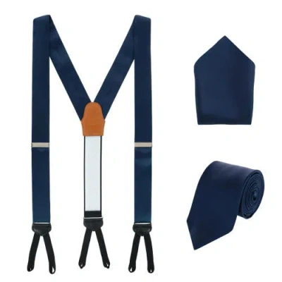 Trafalgar Sutton Solid Color Silk Brace Necktie And Pocket Square Set In Navy