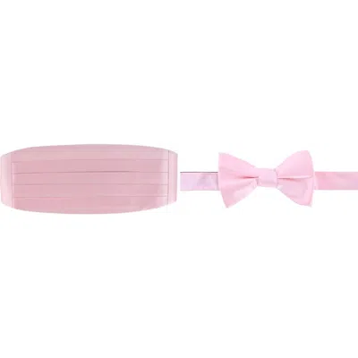 Trafalgar Sutton Solid Color Silk Cummerbund & Bow Tie Bundle In Pink