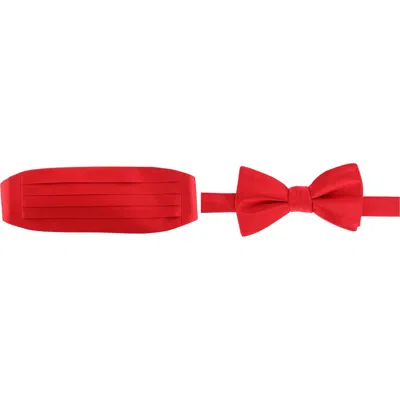 Trafalgar Sutton Solid Color Silk Cummerbund & Bow Tie Bundle In Red
