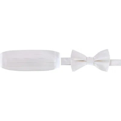 Trafalgar Sutton Solid Color Silk Cummerbund & Bow Tie Bundle In Silver