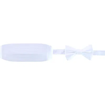 Trafalgar Sutton Solid Color Silk Cummerbund & Bow Tie Bundle In White