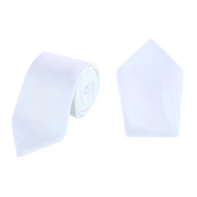 Trafalgar Sutton Solid Color Silk Necktie And Pocket Square Combo In White