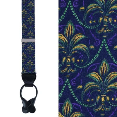 Trafalgar The French Quarter Fleur-de-lis Silk Novelty Button End Suspenders In Multi