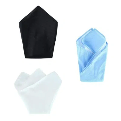 Trafalgar The Gatsby 12 Inch Solid Silk Pocket Square Trio In Black/ Light Blue/ White