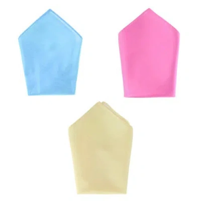 Trafalgar The Gatsby 12 Inch Solid Silk Pocket Square Trio In Light Blue/ Yellow/ Pink