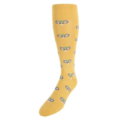 Trafalgar The Rally Tennis Novelty Mercerized Cotton Mid-calf Socks In Yellow