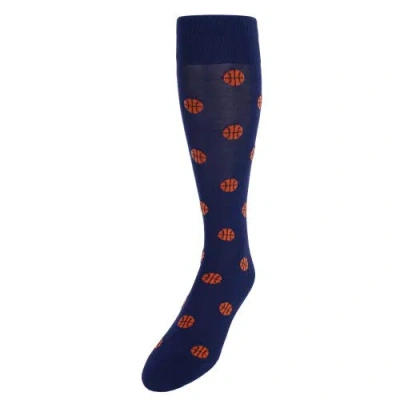 Trafalgar Three Point Shot Basketball Novelty Mercerized Cotton Mid-calf Socks In Navy Blue