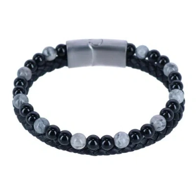 Trafalgar Thurgood Beaded And Braided Leather Secure Clasp Bracelet In Black
