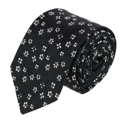 Trafalgar Tudor Daisy And Vine Silk Business Necktie In Black With White Daises