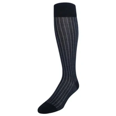 Trafalgar Valentino Vertical Stripe Over The Calf Mercerized Cotton Sock In Black With Ash Stripes