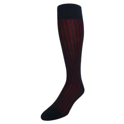 Trafalgar Valentino Vertical Stripe Over The Calf Mercerized Cotton Sock In Brown