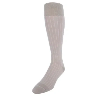 Trafalgar Valentino Vertical Stripe Over The Calf Mercerized Cotton Sock In Tan With White Stripes