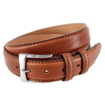 Trafalgar Vincenzo 35mm Premium Italian Leather Contrast Stitch Casual Dress Belt In Brown