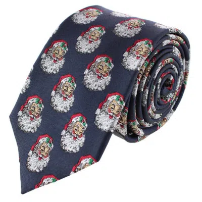 Trafalgar Vintage Cherrio Santa Novelty Silk Necktie In Blue