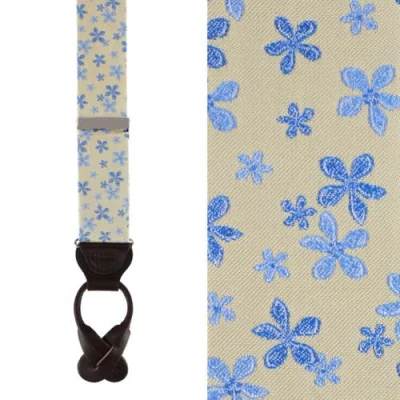 Trafalgar Weldon Floral Silk Button End Suspenders In Yellow And Light Blue