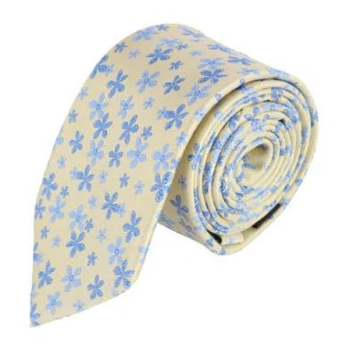Trafalgar Weldon Floral Silk Novelty Necktie In Yellow And Light Blue