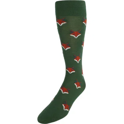 Trafalgar What Did The Fox Say Mid-calf Mercerized Cotton Novelty Socks In Green