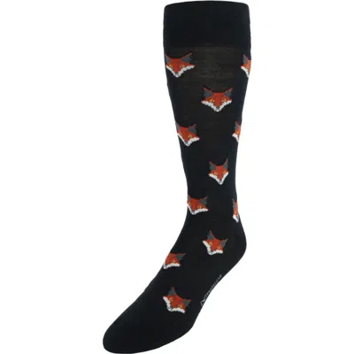 Trafalgar What Did The Fox Say Mid-calf Mercerized Cotton Novelty Socks In Black
