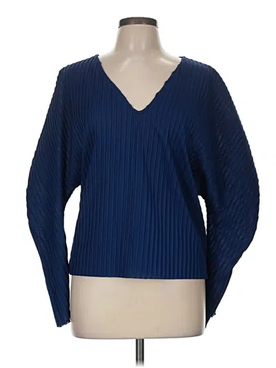 Pre-owned Trafaluc By Zara Long Sleeve Top Blue V Neck Tops