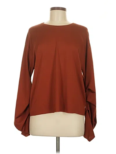 Pre-owned Trafaluc By Zara Long Sleeve Top Brown Boatneck Tops