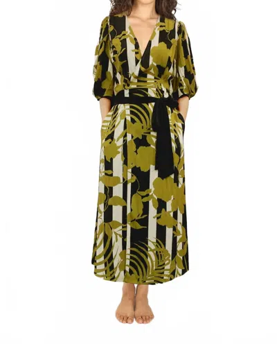 Traffic People Archive Poppy Midi Dress In Black Olive In Multi