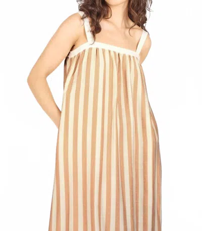 Traffic People Beach Street Striped Dress In White/brown In Neutral