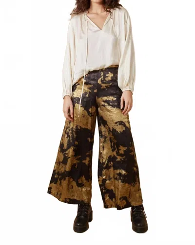 Traffic People Loretta Flared Trousers In Black/gold In Multi