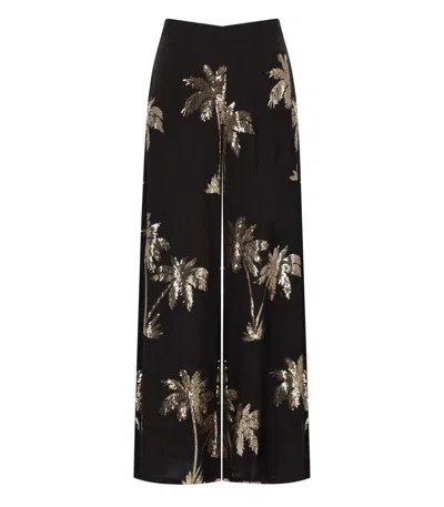 Traffic People Women's Black / Gold Palms Of Gold Black Sequin Rene Wide Leg Trousers