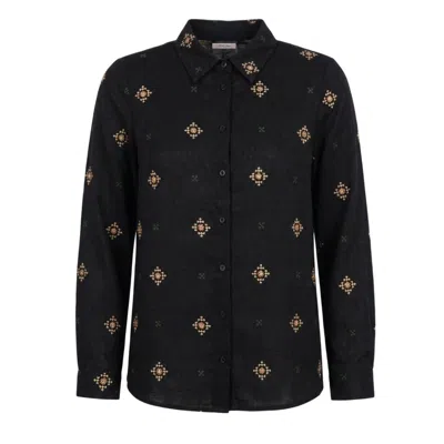 Traffic People Sacred Silence Black Gold Embroidered Graft Women's Shirt
