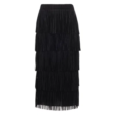 Traffic People Women's Anything Goes Black Fringed Tiered Gloria Midi Skirt