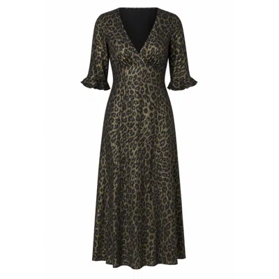 Traffic People Women's Black / Brown Thursday's Child Brown Leopard Print Metallic Mia Midi Dress