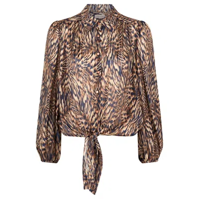 Traffic People Women's Blue / Brown A Little Breeze Animal Print Tremors Tie Shirt In Multi