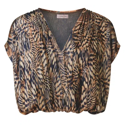 Traffic People Women's Blue / Brown A Little Breeze Navy Brown Animal Print Whispers Cropped Top In Multi