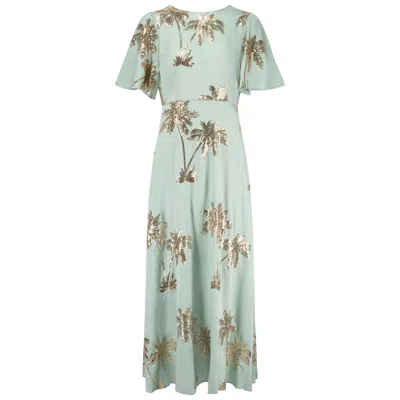 Traffic People Women's Blue / Gold Palms Of Gold Light Blue Sequin Rene Maxi Dress In Multi