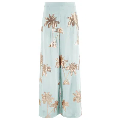 Traffic People Women's Blue / Gold Palms Of Gold Rene Trousers In Blue In Multi