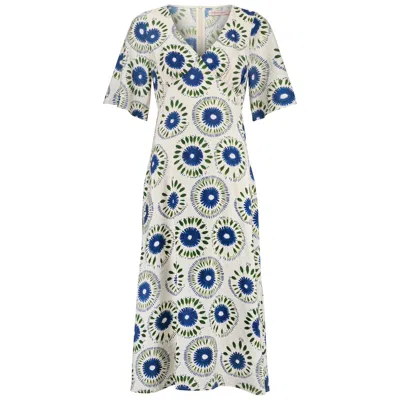 Traffic People Women's Blue / Green / White When I Close My Eyes White And Blue Print Blythe Midi Dress In Multi